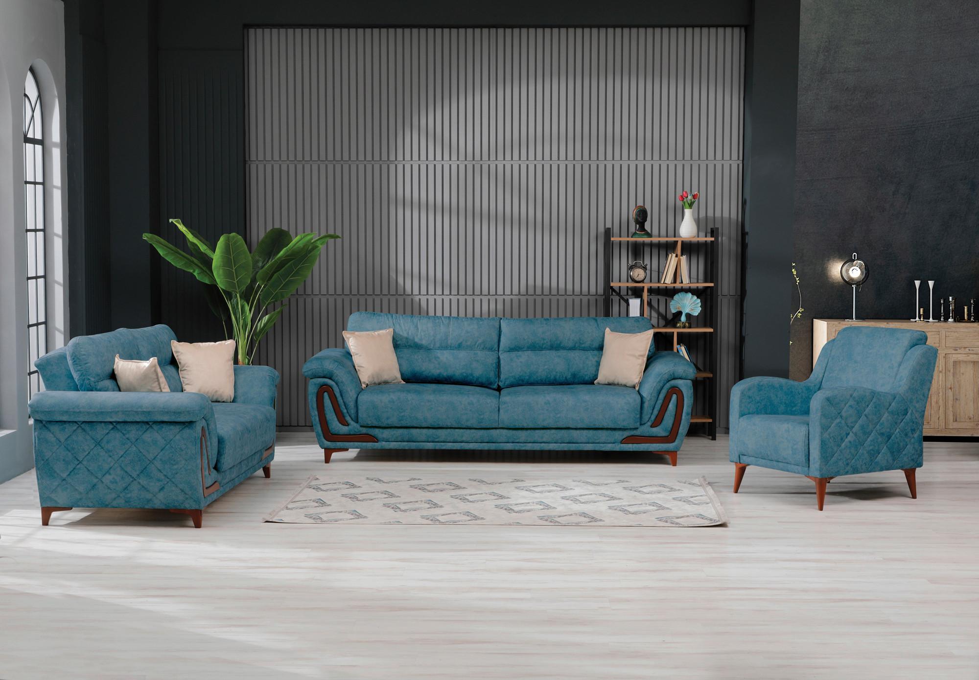 2-Sitzer-Sofa Alfa Mit Stauraum Webstoff Blau - Blau/Dunkelbraun, Design, Textil (191/87/98cm) - Livetastic