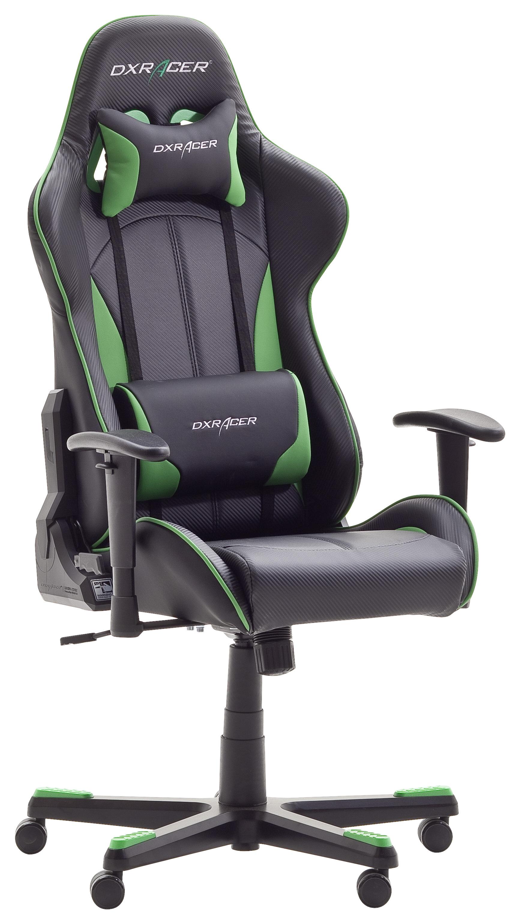 Gaming Stuhl Dxracer Mit Rückenkissen, Schwarz/Grün - Schwarz/Grün, MODERN, Kunststoff/Metall (74/123-132/52cm) - Dxracer