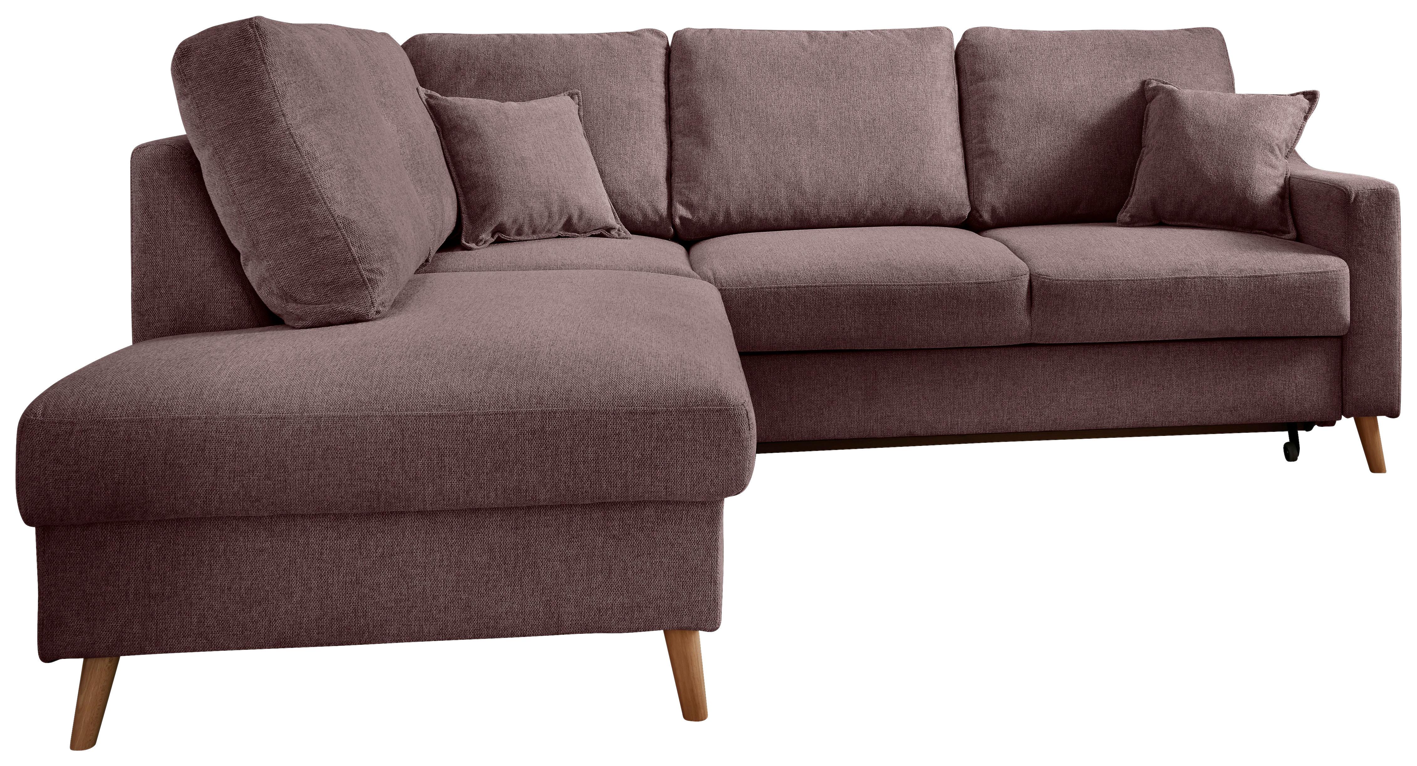 Ecksofa mit Schlaffunktion Valentina mit Kissen Bordeaux - Bordeaux/Naturfarben, KONVENTIONELL, Textil (200/230cm) - P & B