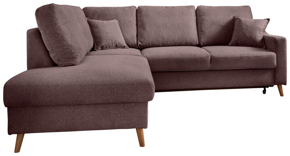 Ecksofa mit Schlaffunktion Valentina mit Kissen Bordeaux - Bordeaux/Naturfarben, KONVENTIONELL, Textil (200/230cm) - P & B