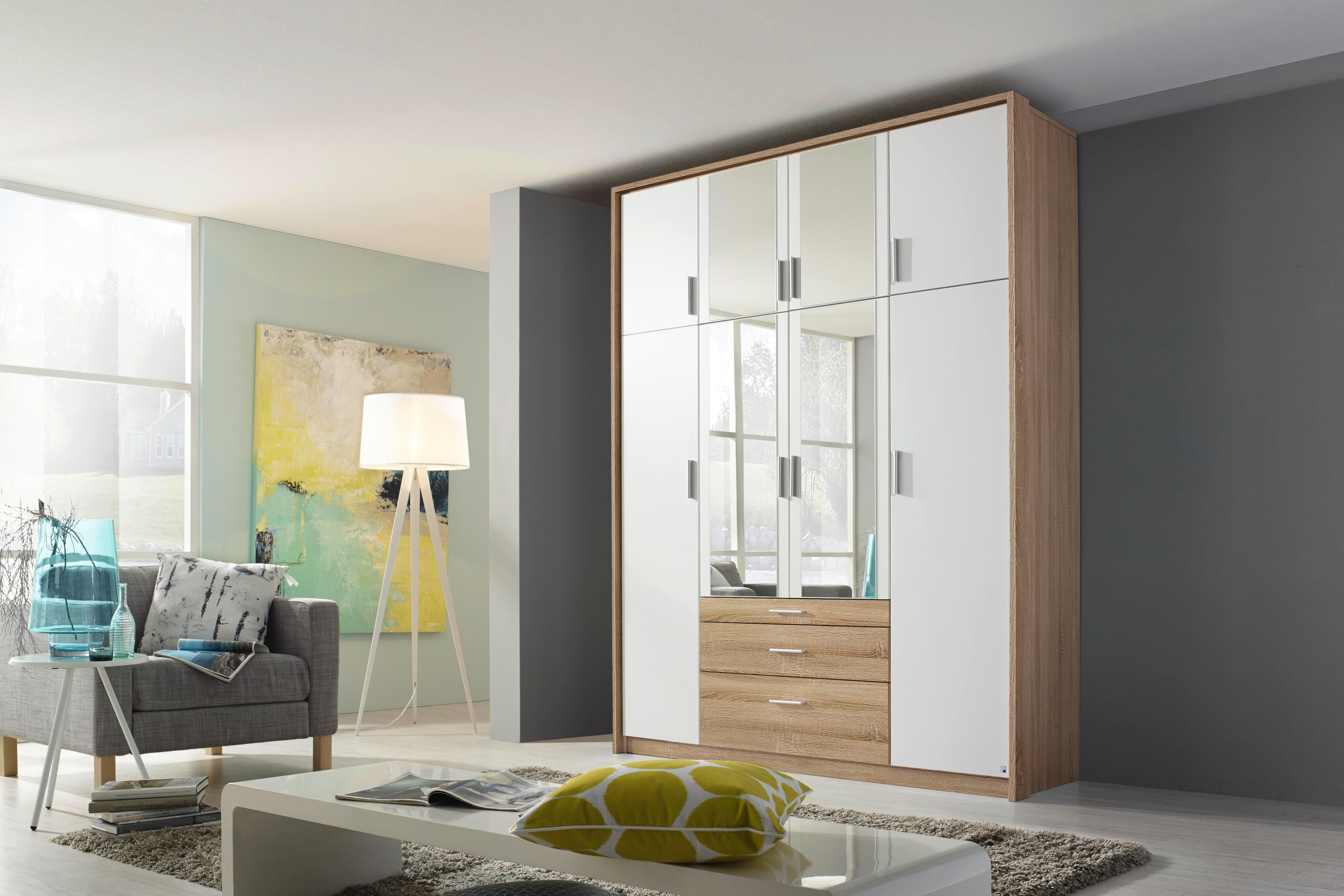 Drehtürenschrank Mit Spiegel + Laden 185cm Hildesheim, Weiß - Klar/Weiß, Design, Glas/Holzwerkstoff (185/231/56cm) - Rauch Möbel