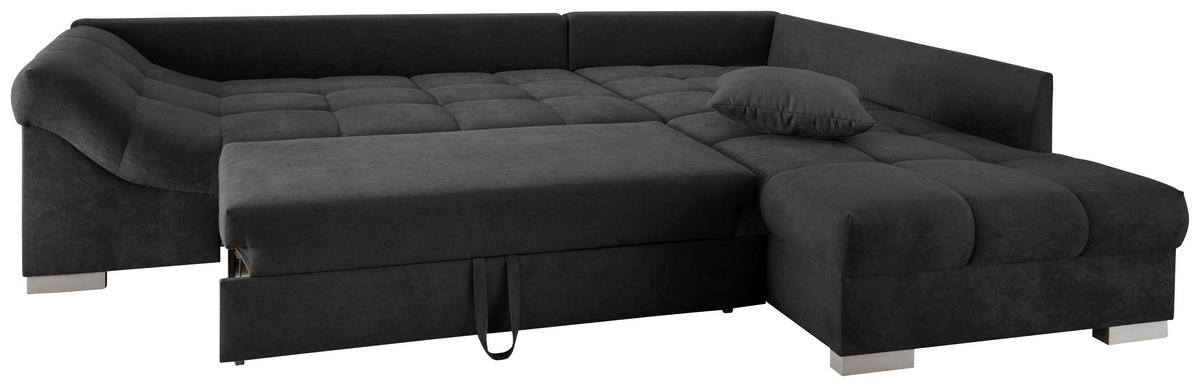 Eckschlafsofa Alvito Schwarz S: 298/202 cm - Silberfarben/Schwarz, Design, Textil (298/202cm) - MID.YOU
