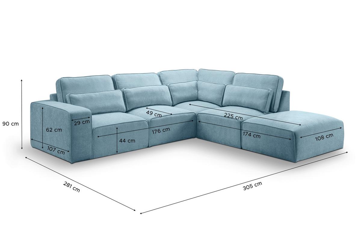 Ecksofa Lux Hellblau S: 305x281cm - Beige/Schwarz, Basics, Holz/Textil (305/281cm) - MID.YOU