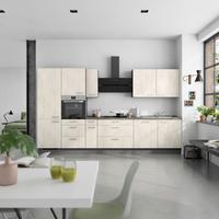 Kuchynská linka 360 cm, biely beton/bridlicová šedá - biela/farba ušľachtilej ocele, Modern, kov/kompozitné drevo (360cm) - Nobilia