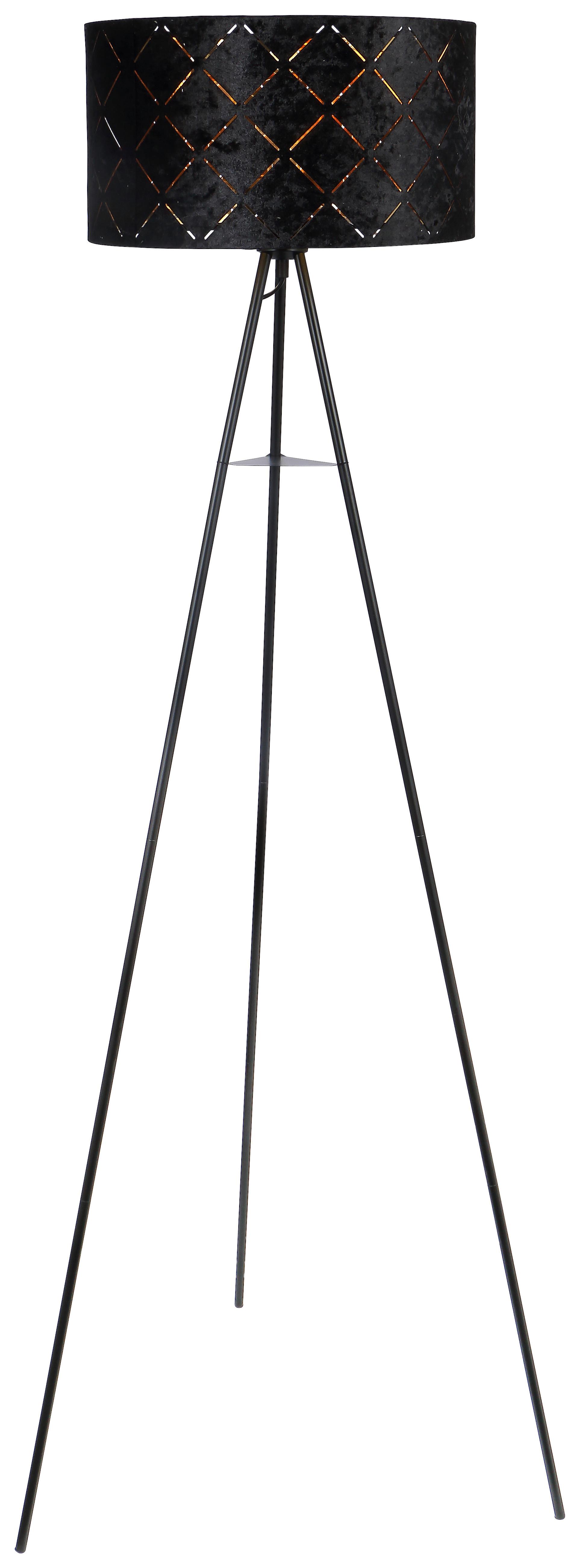 Stehlampe Lorena Schwarz, Dreibeinig Mit Samtbezug - Schwarz, ROMANTIK / LANDHAUS, Textil/Metall (69/149cm) - James Wood