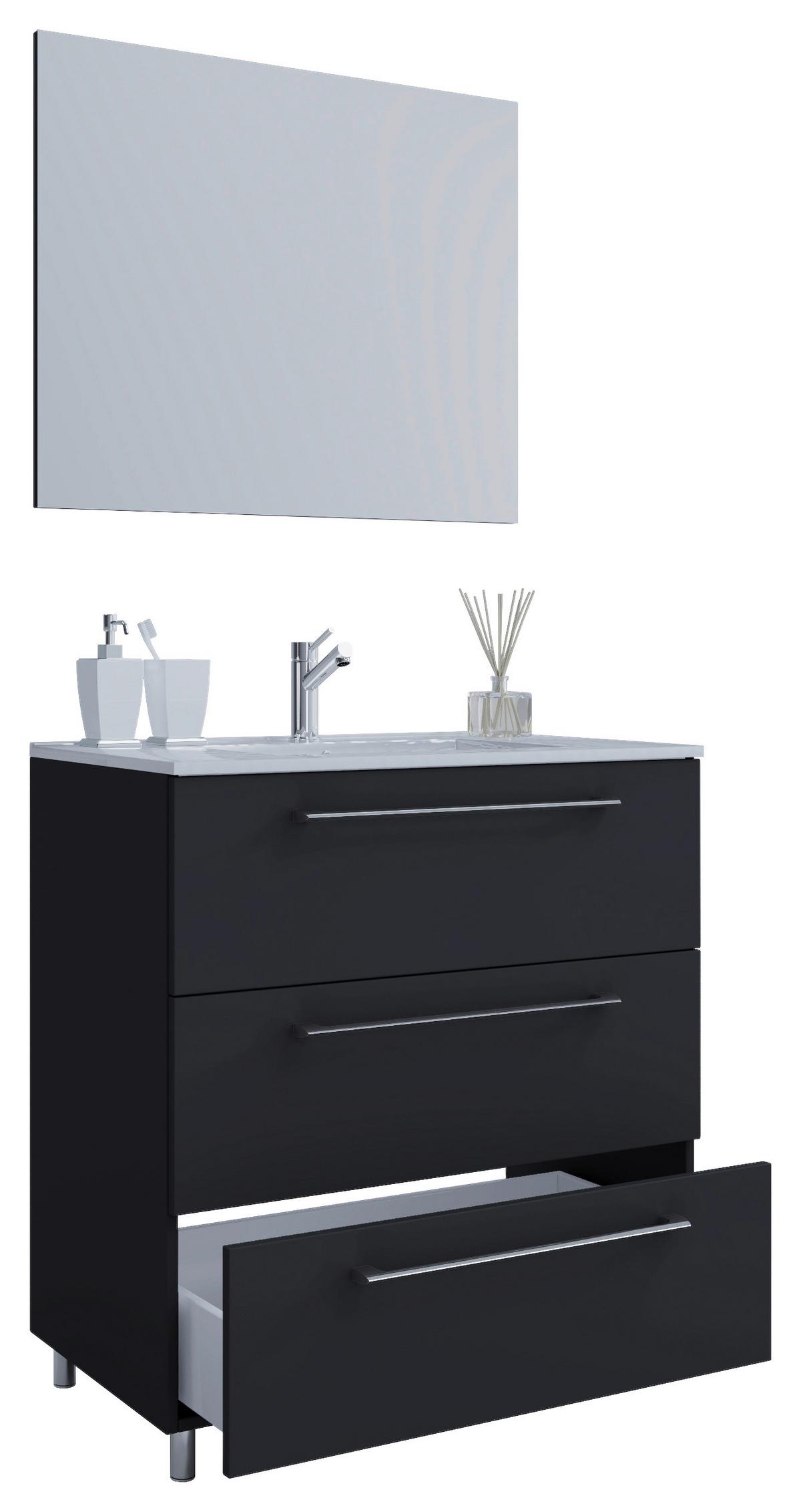 Badezimmer Schubo 3-Teilig Schwarz B: 60 cm - Alufarben/Schwarz, MODERN, Keramik/Holzwerkstoff (60cm) - MID.YOU