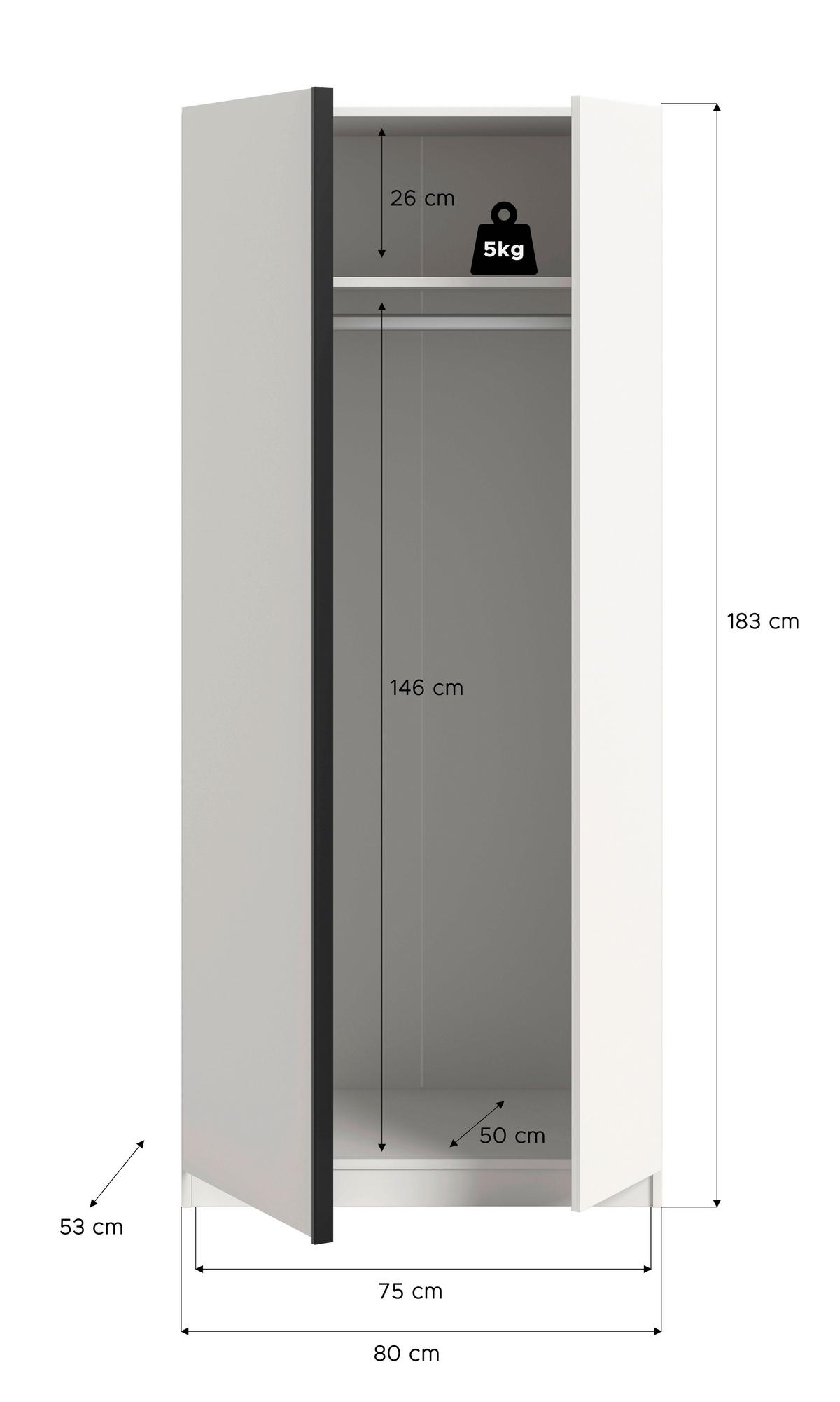 Šatní skříň Oakland bílá - bílá/černá, Moderní, kompozitní dřevo/plast (80/183/53cm) - MID.YOU