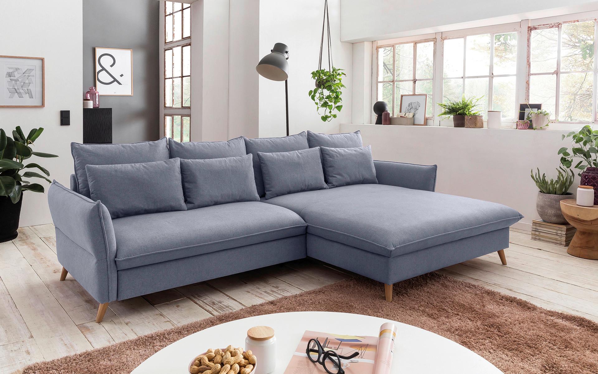 Eckschlafsofa Walker Blau S: 274 cm - Blau/Buchefarben, Design, Textil (274/170cm) - Livetastic