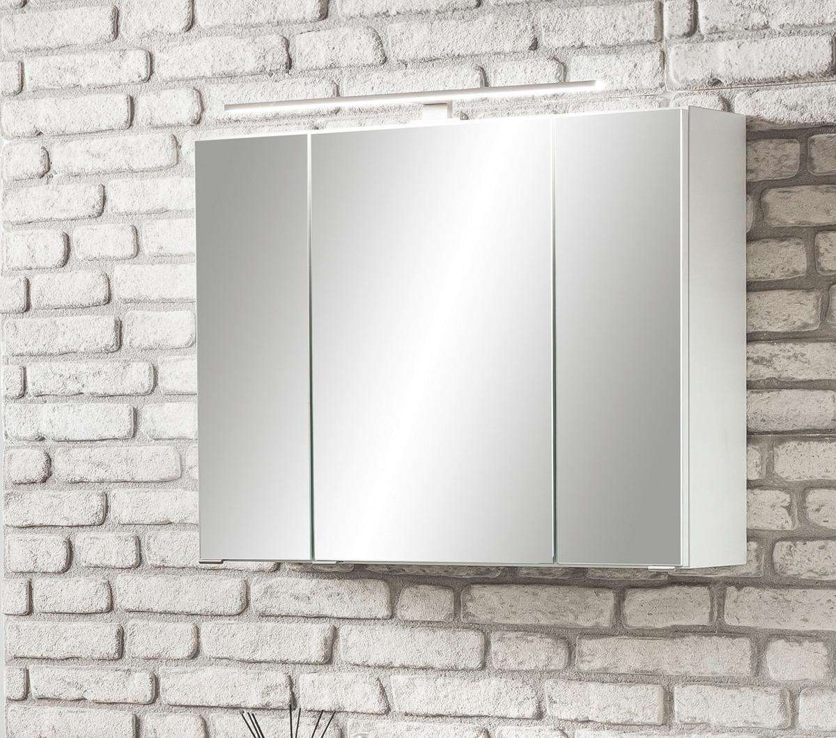 Spiegelschrank Stockholm Mit Led 3-Türig Bxhxt: 80x64x20 Cm - Weiß, KONVENTIONELL, Glas/Holzwerkstoff (80/64/20cm) - Held