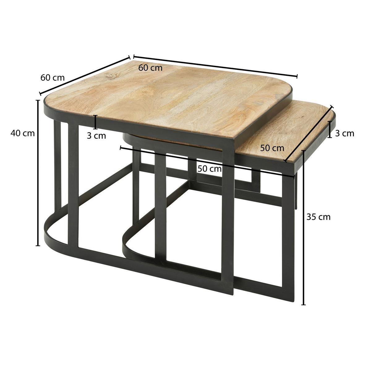 Sada konferenčních stolů WOHNLING svetlěhnedá - černá/světle hnědá, Moderní, kov/dřevo (60/60/40cm) - MID.YOU