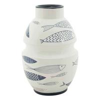 Vase Fish Blau, Weiß B: 21 Cm - Blau/Weiß, Basics, Keramik (21/31/21cm)