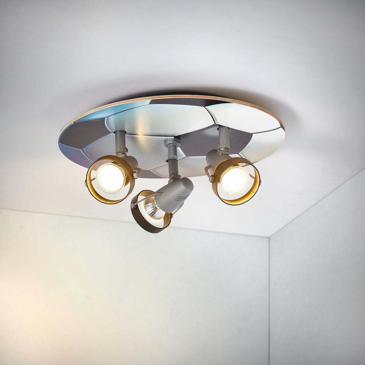 Deckenleuchte Fußball 3xgu10 Kinderzimmer Spots verstellbar - Schwarz/Weiß, Basics, Holz/Kunststoff (35cm) - Niermann