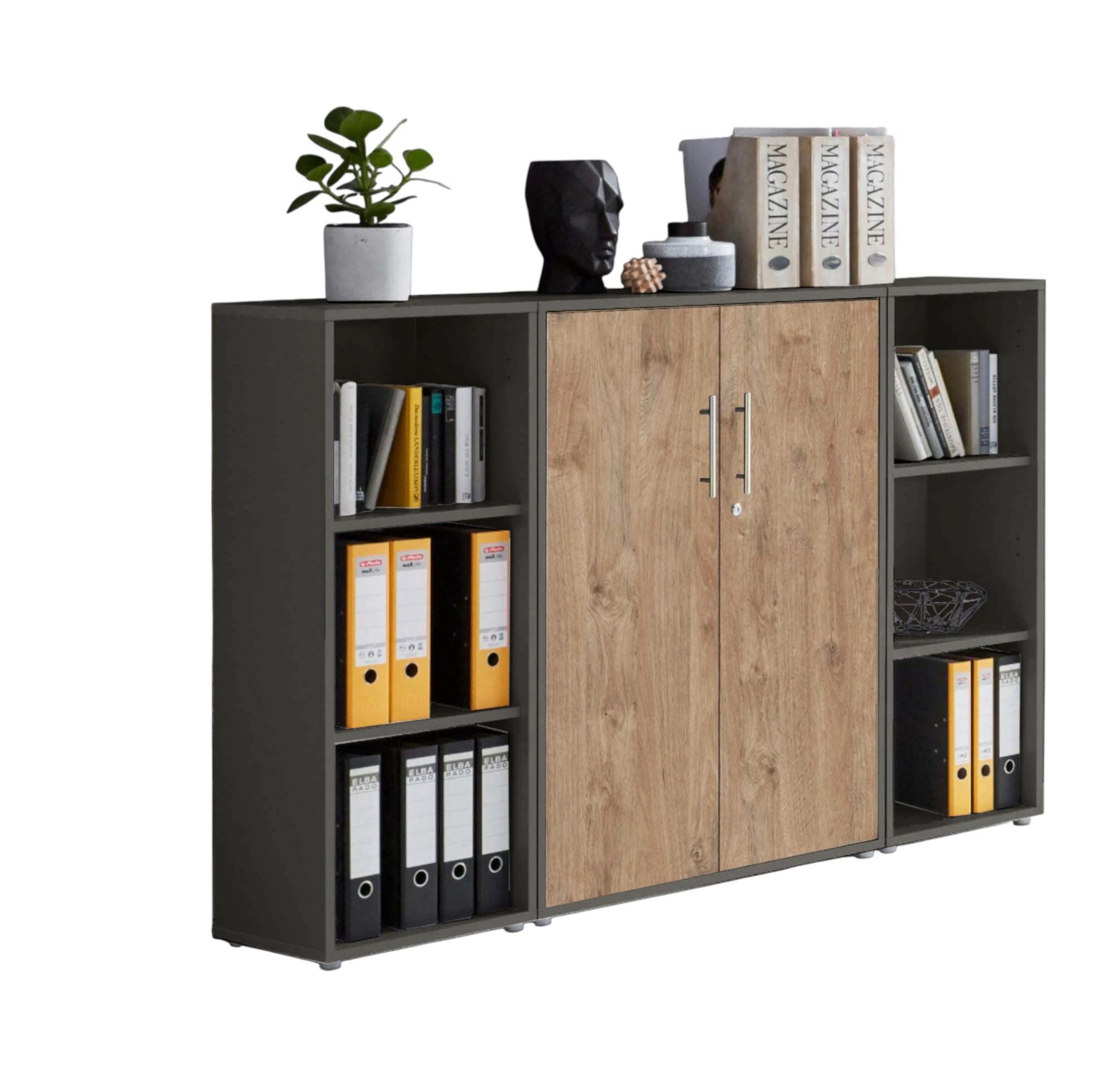 AKTENSCHRANK OFFICE EDITION - SW SET 2 - Eichefarben/Anthrazit, MODERN, Holzwerkstoff (172,6/113,6/33cm) - MID.YOU