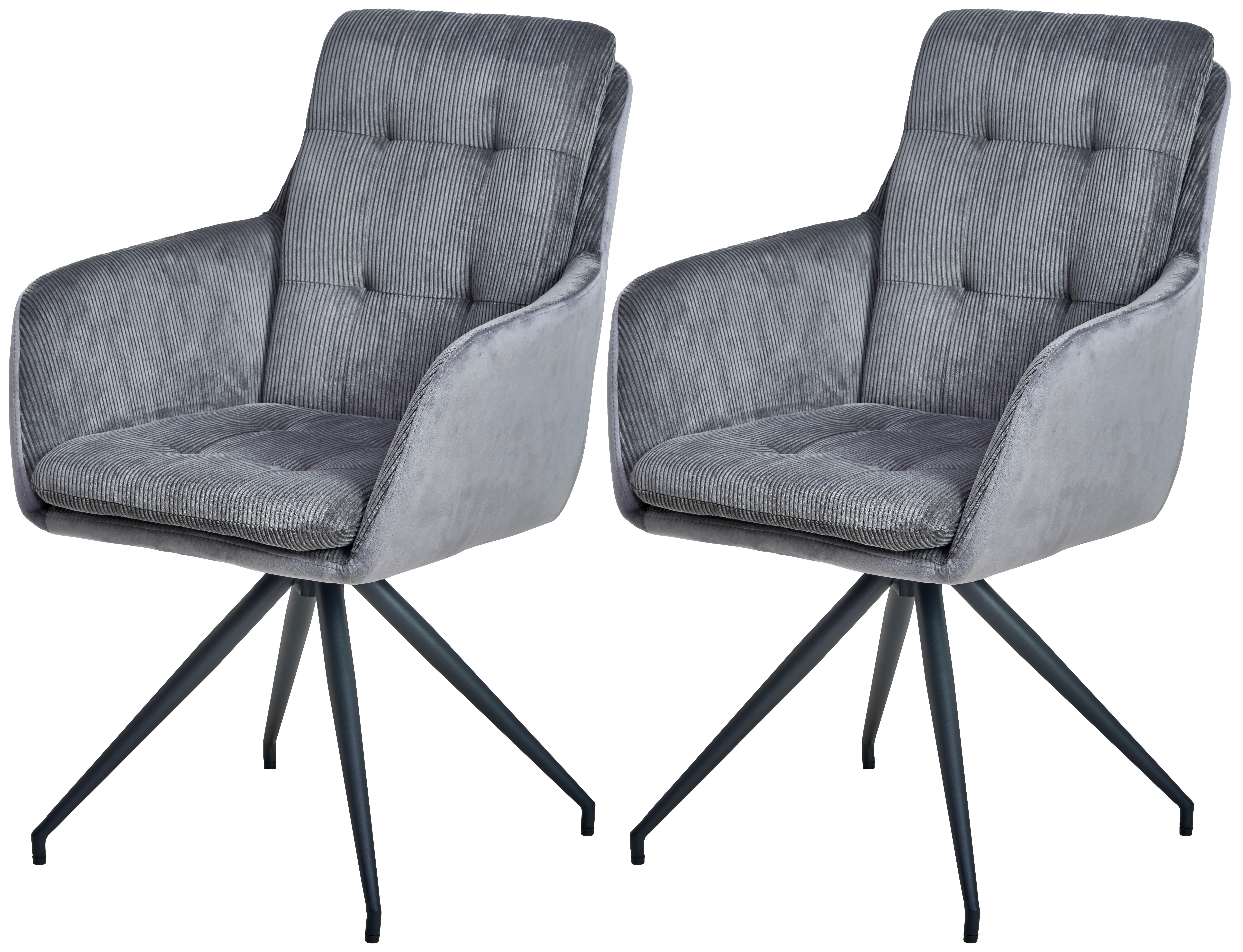 Armlehnstuhl Nizza Grau 2-Er Set - Schwarz/Grau, LIFESTYLE, Textil/Metall (60/94/64cm) - MID.YOU