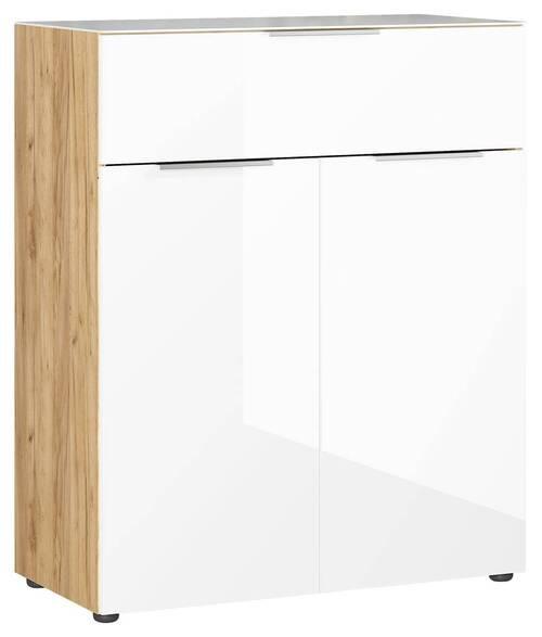 Kommode mit Glasfront B: 83 cm GW-Oakland, Weiß/Eiche Dekor - Eichefarben/Schwarz, KONVENTIONELL, Glas/Holzwerkstoff (83/102/42cm) - Germania