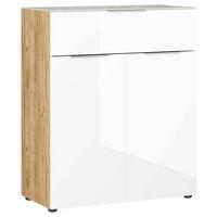 Kommode mit Glasfront B: 83 cm GW-Oakland, Weiß/Eiche Dekor - Eichefarben/Schwarz, KONVENTIONELL, Glas/Holzwerkstoff (83/102/42cm) - Germania
