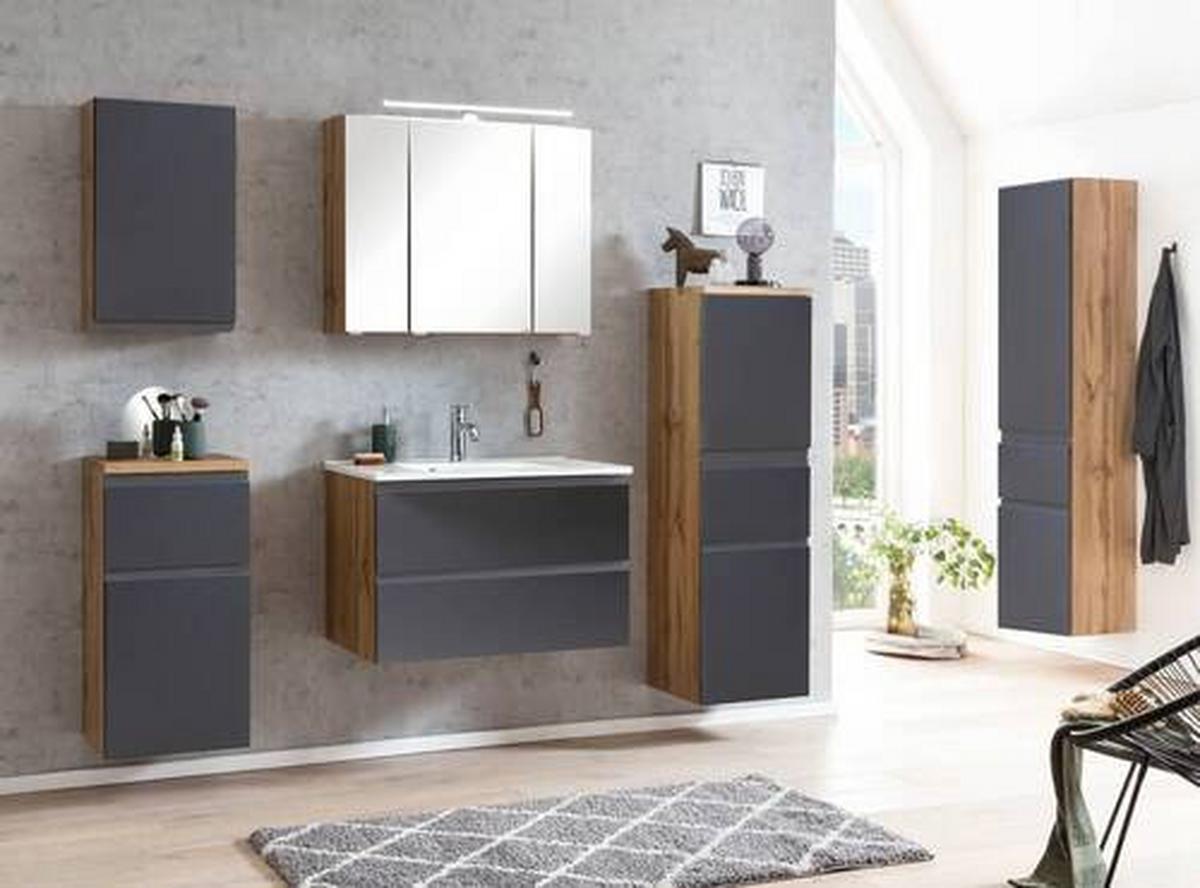 Waschbecken Mit Unterschrank Varese B: 80 Cm Grau/eiche - Eiche Wotan/Weiß, MODERN, Holzwerkstoff/Stein (80cm) - Held