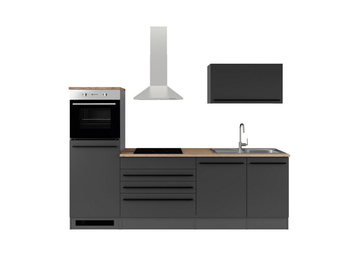 Küchenzeile Jazz 6 ohne Geräte 260 cm Schwarz - Eichefarben/Schwarz, KONVENTIONELL, Holzwerkstoff (260cm) - P & B