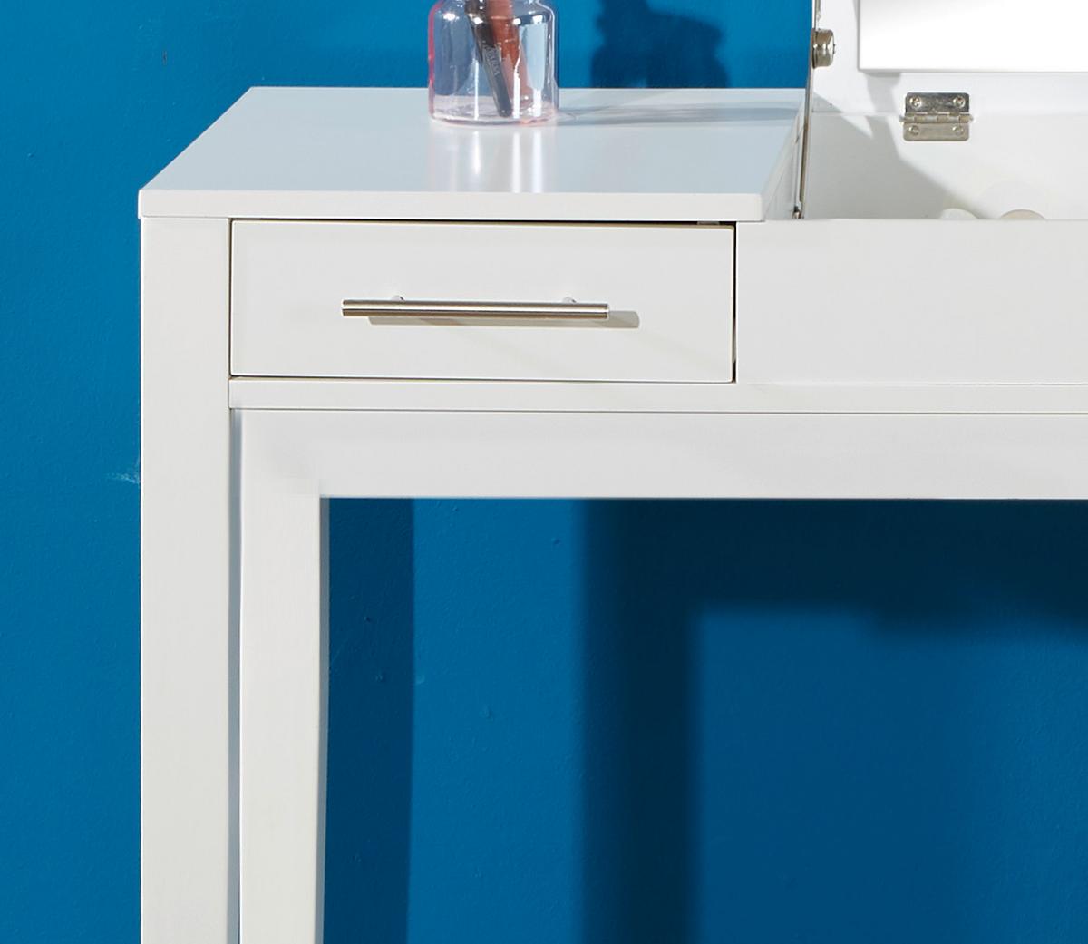 Schminktisch Jasmin Weiß B: 110 cm mit Laden + Spiegel - Weiß, MODERN, Glas/Holzwerkstoff (110/76/44,50cm)