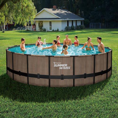 Aufstellpool Rund mit Leiter D: 549 cm - Teakfarben, KONVENTIONELL, Kunststoff (549/132cm)