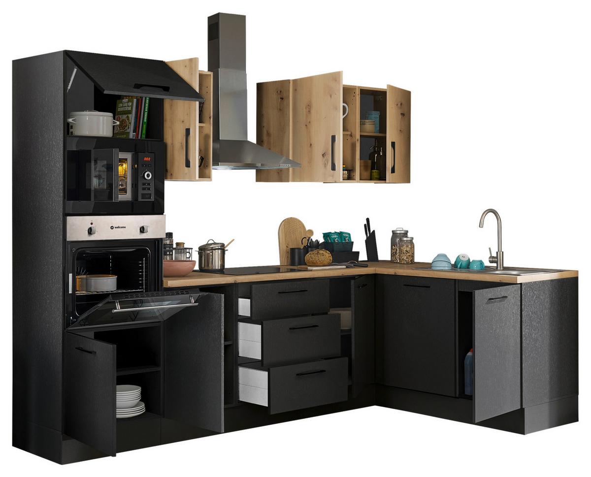 Eckküche Turin Schwarz/Eiche Dekor 280x175 cm - Schwarz/Eiche Artisan, Basics, Holzwerkstoff (280/175cm) - MID.YOU