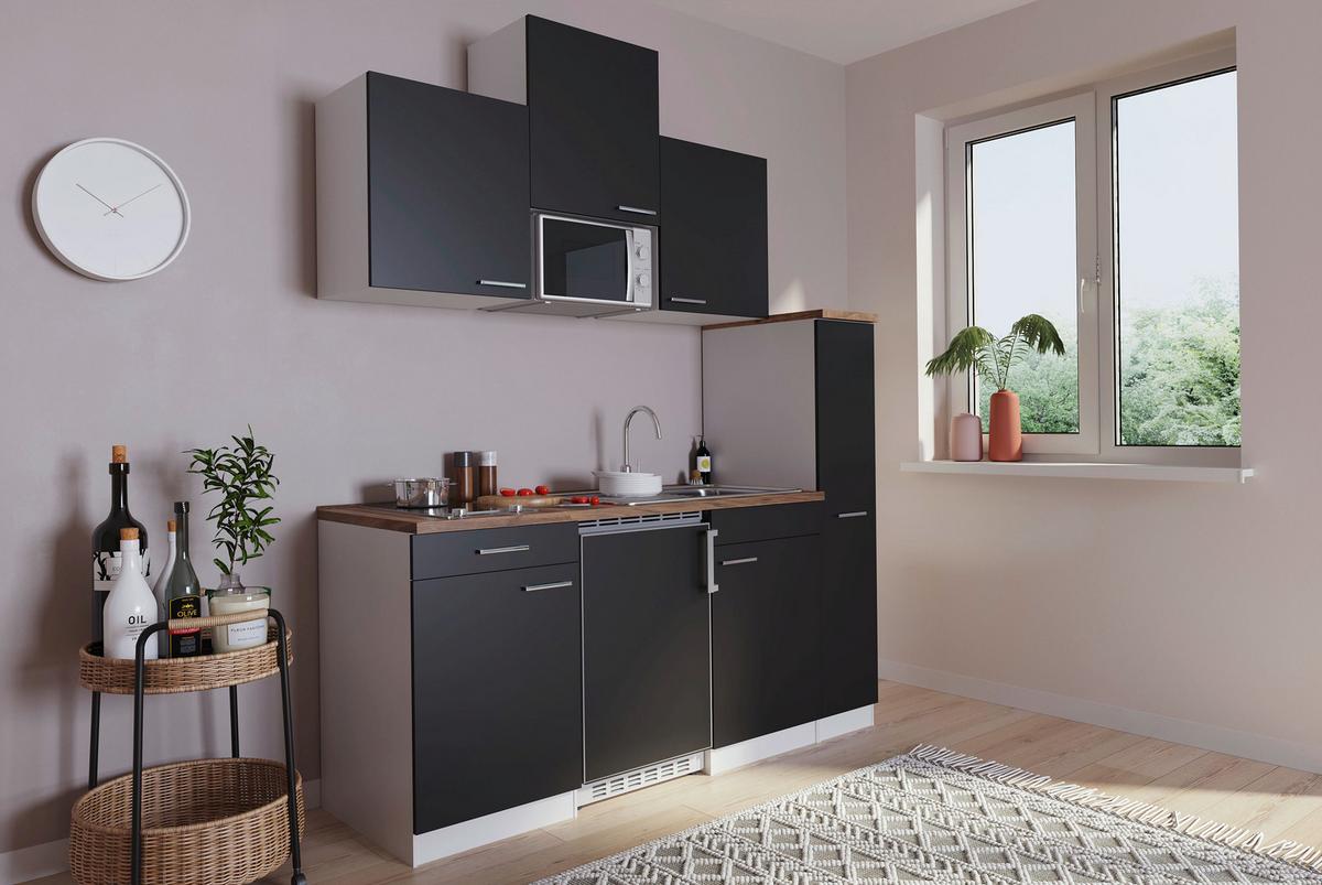 Küchenzeile Economy M. Geräten 180 Cm Schwarz/nussbaum Dekor - Nussbaumfarben/Schwarz, Basics, Holzwerkstoff (180cm) - Respekta