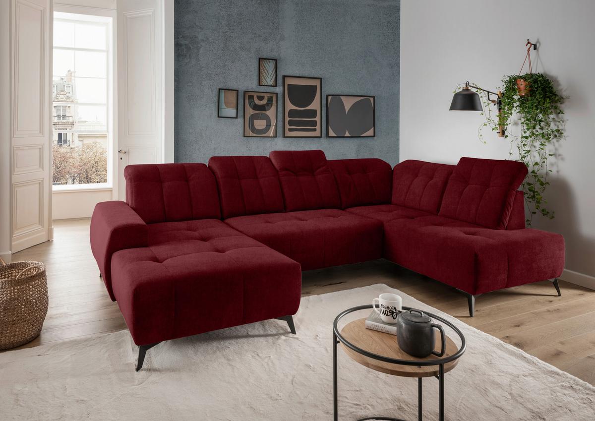 Ecksofa, Sitzvorzug Elektrisch Sano, Bordeaux, 180x337x200 cm - Bordeaux/Schwarz, MODERN, Textil (180/337/200cm) - Livetastic