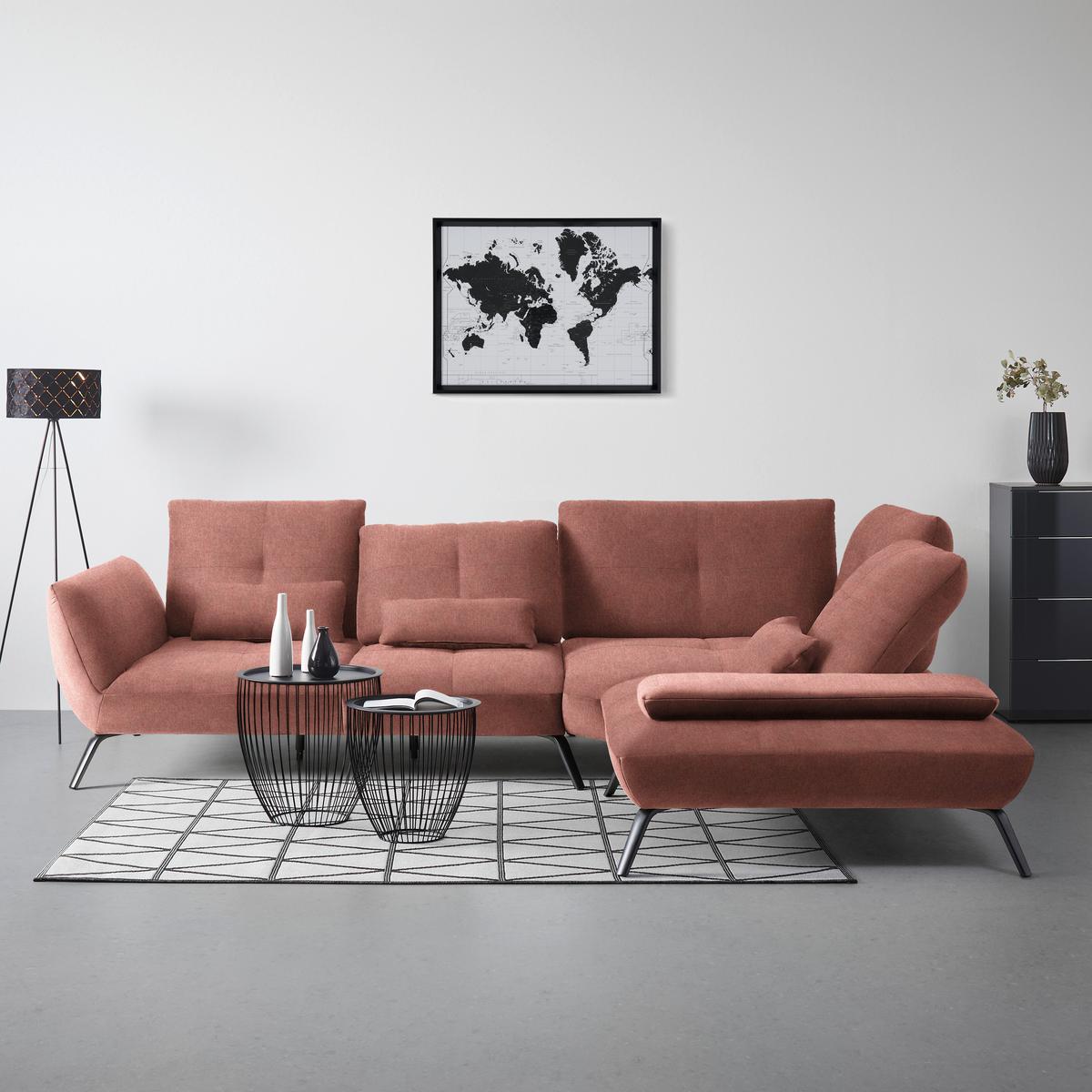 Rohová sedačka TRENDY, pravá, starorůžová - starorůžová/černá, Moderní, kov/kompozitní dřevo (310/93/250cm) - Premium Living