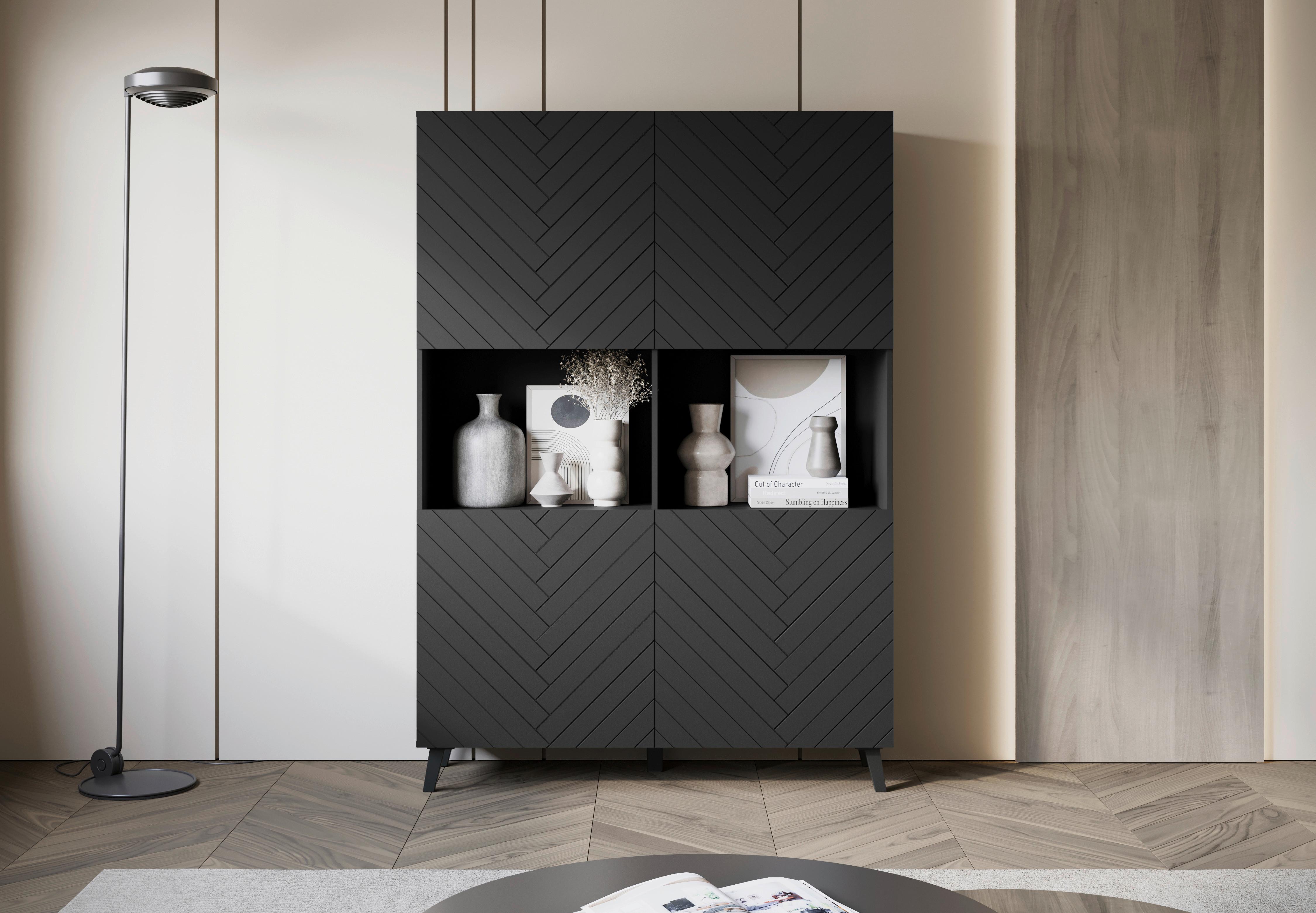 Highboard Phuket Schwarz - Schwarz, Design, Holzwerkstoff (120/172/39,1cm) - Livetastic