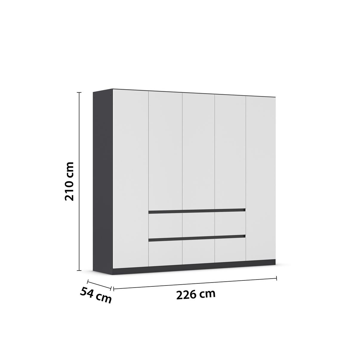 Drehtürenschrank Mainz Grau/Weiß B: 226 cm - Weiß/Grau, Basics, Holzwerkstoff (226/210/54cm) - Rauch Möbel