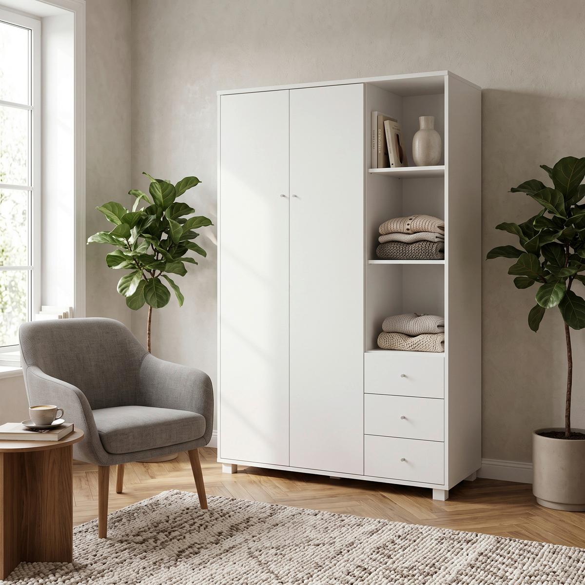 Šatní skříň MILO šírka 115 cm - bílá/barvy stříbra, Moderní, kov/dřevo (115/176/55cm) - Bessagi Home