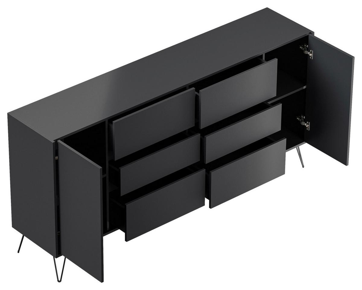 Sideboard Posseik Industrial Graphitfarben B: 199 Cm - Schwarz/Graphitfarben, Design, Holzwerkstoff (199/93,6/42cm) - P & B