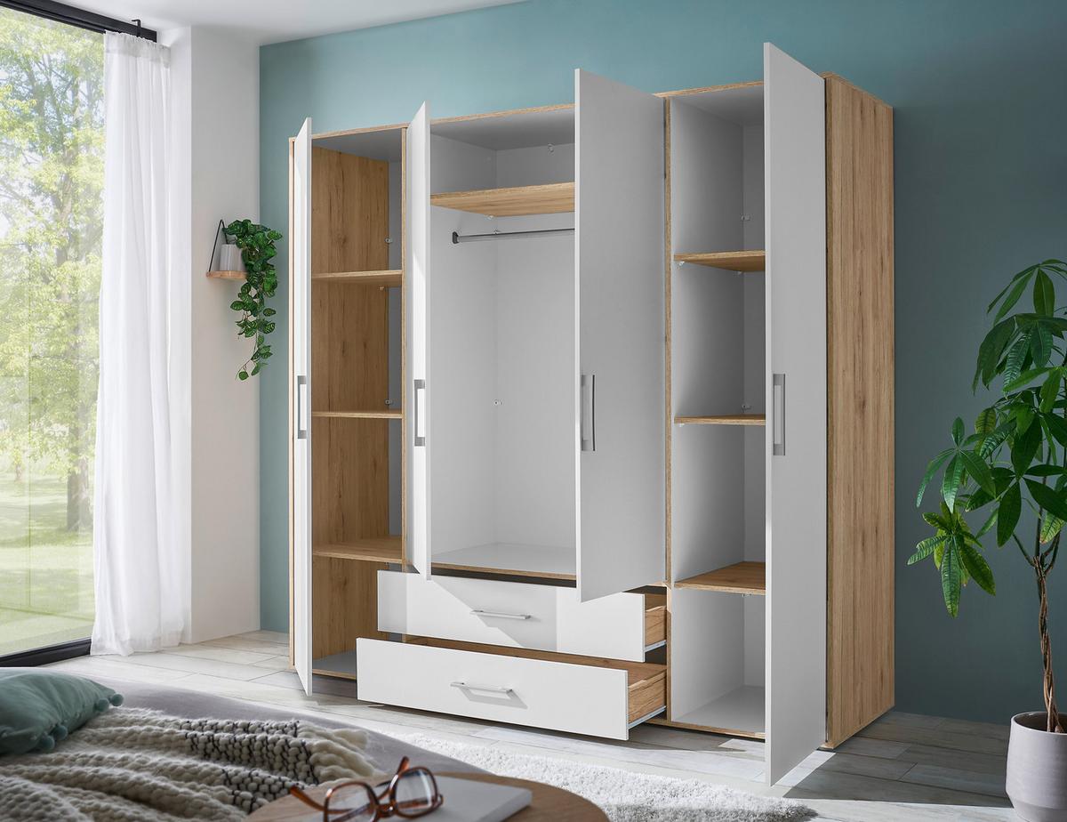 Kleiderschrank 4trg Lembo Artisan Eiche/weiß 206cm - Weiß/Eiche Artisan, Basics, Holzwerkstoff (206/195/60cm)
