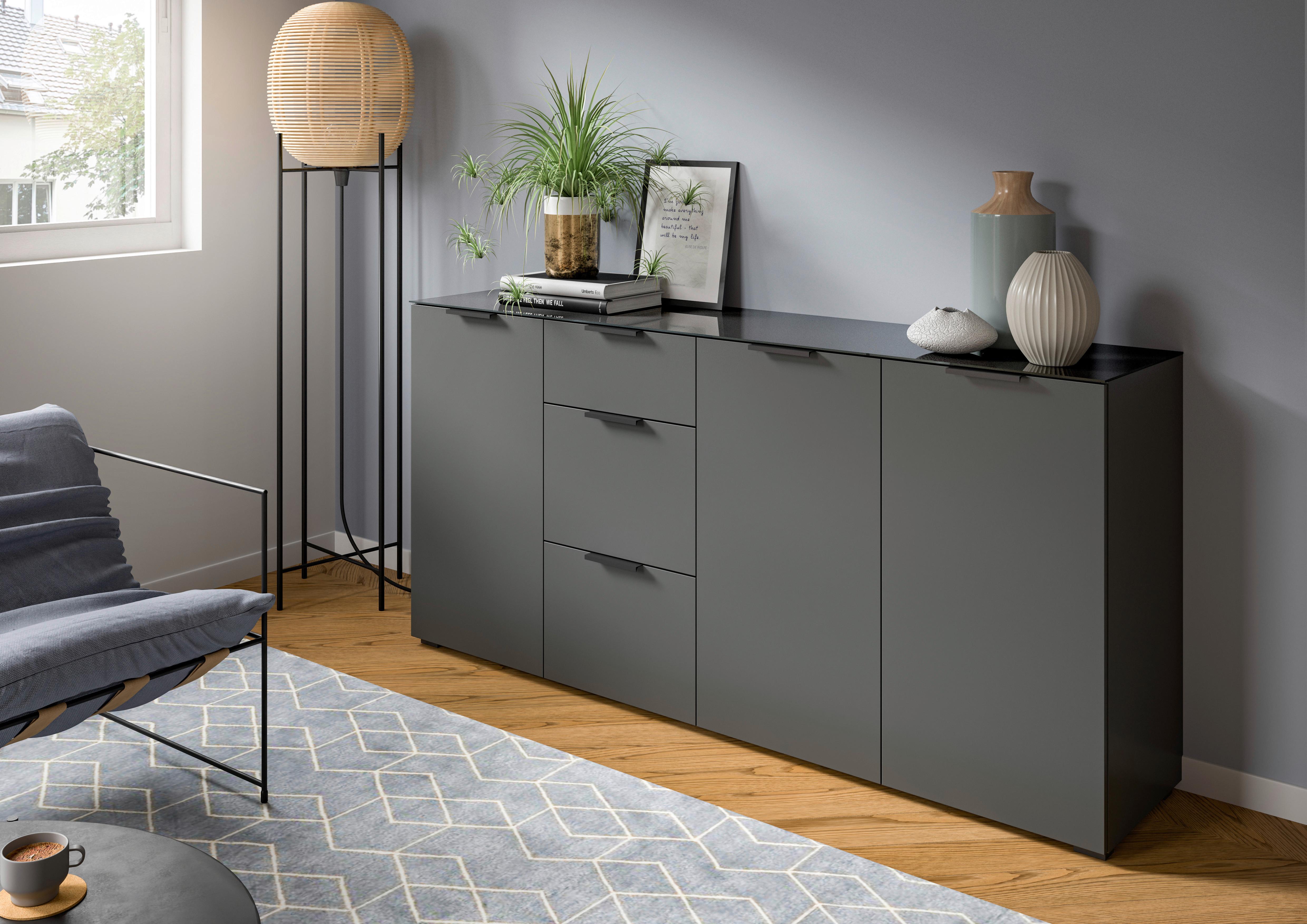 Sideboard Ray Anthrazit B: 179 cm - Anthrazit, Design, Glas/Holzwerkstoff (179/86/40cm) - Livetastic