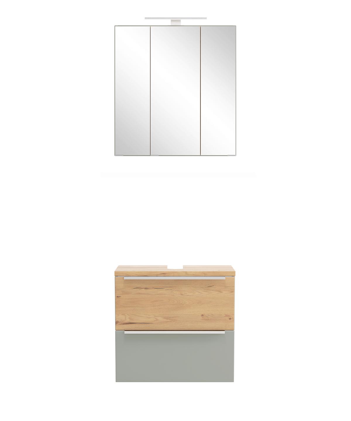 Badezimmer Verona Wildeiche/Schilfgrün 2-teilig - Schilfgrün/Wildeiche, Trend, Glas/Holzwerkstoff (60cm) - Held