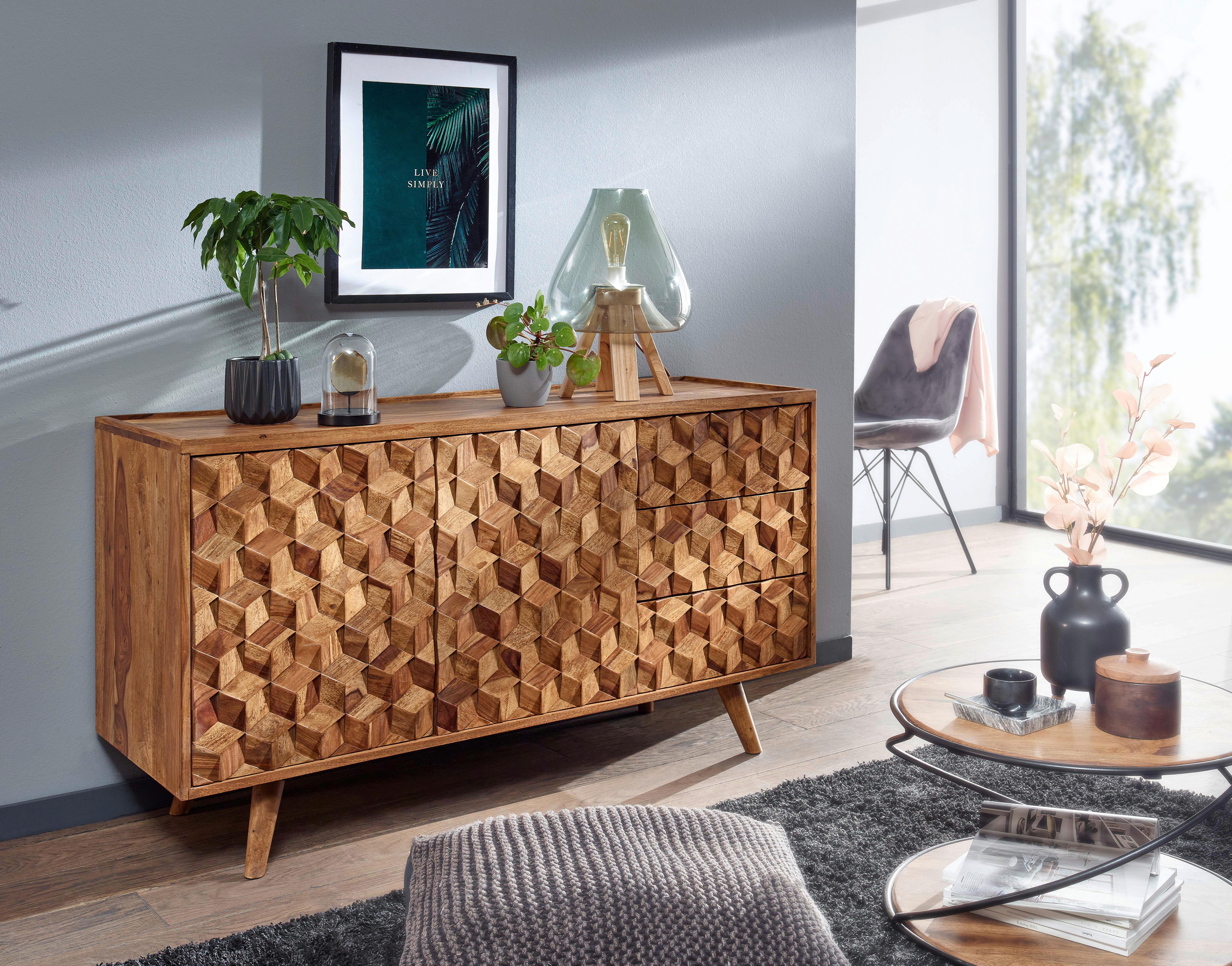 Sideboard 138 cm Sheesham, Sheeshamfarben - Sheeshamfarben, Design, Holz (138/76/45cm) - MID.YOU