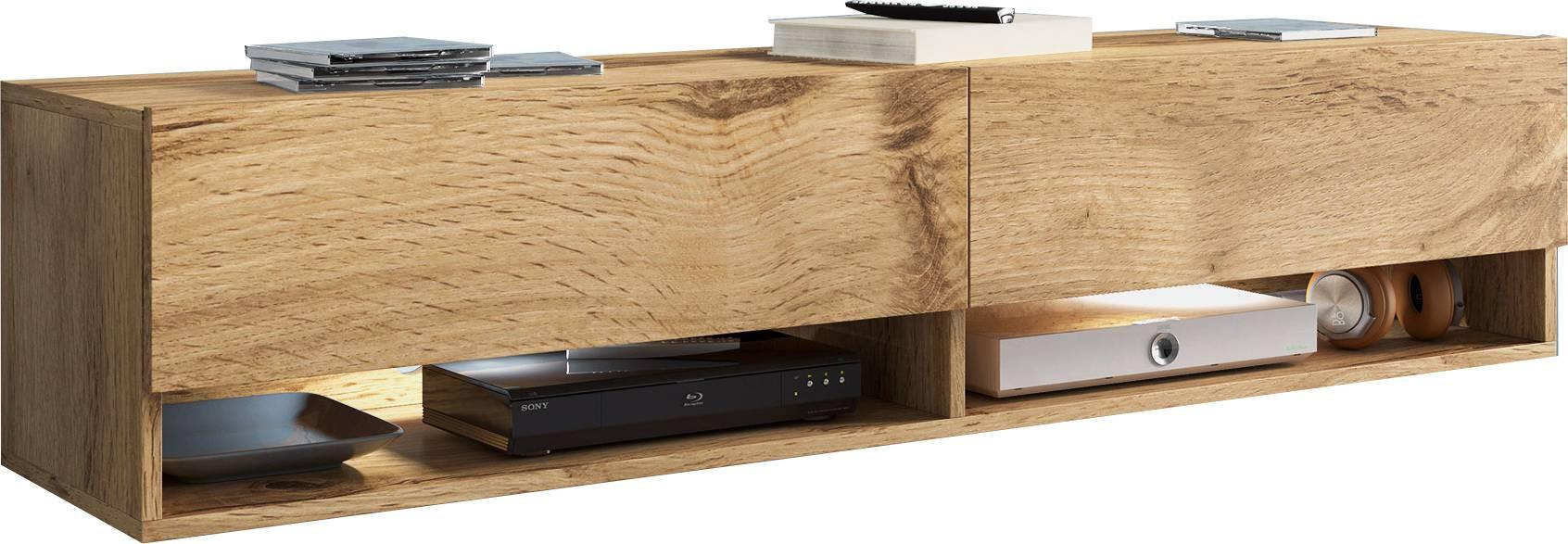Nízka komoda s LED osvetlením - sivá/dub wotan, Lifestyle, kompozitné drevo/plast (140/30/31cm) - P & B