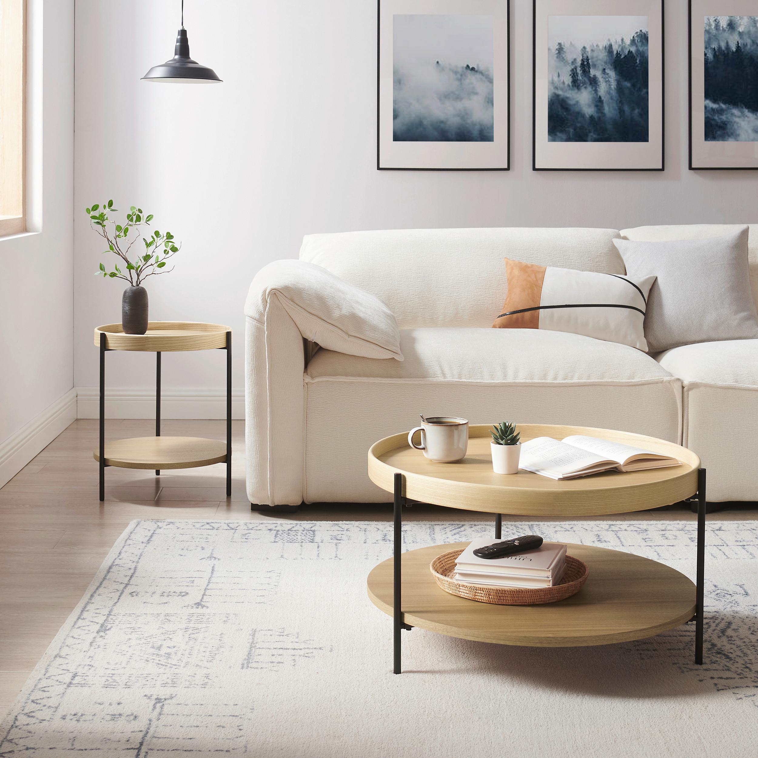 Couchtischset 2-Teilig Eichefarben - Eichefarben/Schwarz, Design, Holzwerkstoff/Metall (44-69/44-69/49-39cm) - Livetastic