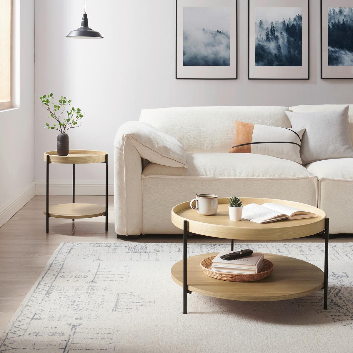 Couchtischset 2-teilig Eichefarben - Eichefarben/Schwarz, Design, Holzwerkstoff/Metall (44-69/44-69/49-39cm) - Livetastic