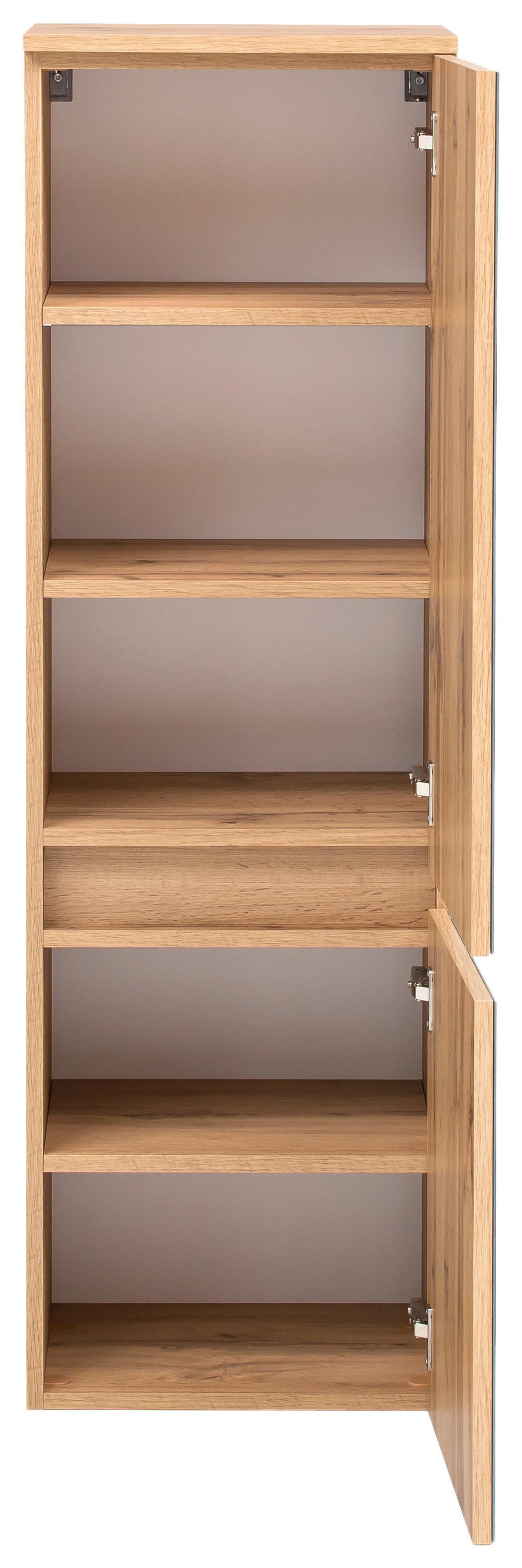Midischrank mit Türdämpfung Helsinki 40cm Grau/Eiche Dekor - Eichefarben/Silberfarben, KONVENTIONELL, Glas/Holzwerkstoff (40/130/35cm) - Held