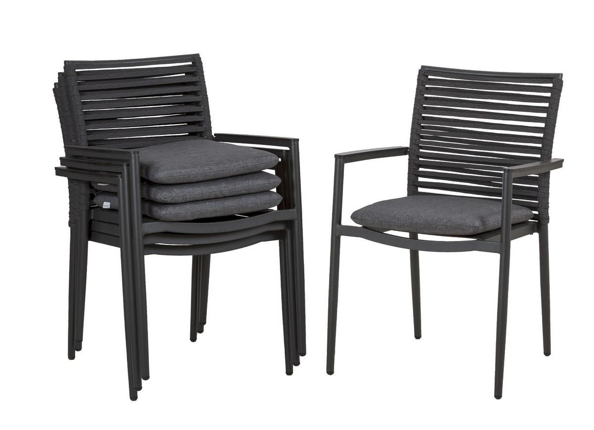 Gartengarnitur 5tlg New Jersey Metall/Textil - Dunkelgrau/Anthrazit, Basics, Holzwerkstoff/Kunststoff (120cm) - Gardenson