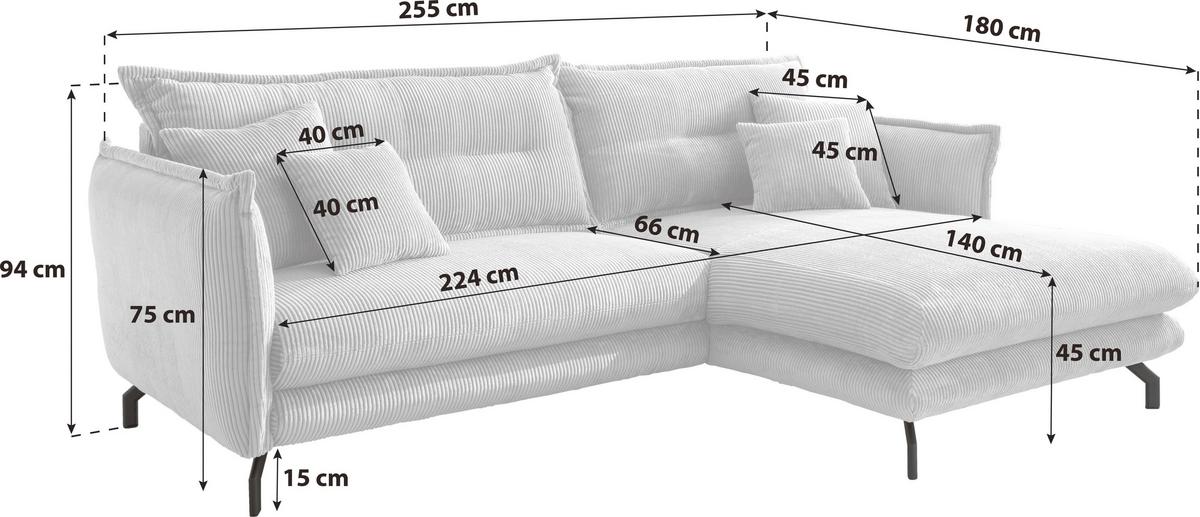 Ecksofa mit Armteilverstellung Lava, Beige, S: 255x180 cm - Beige/Schwarz, MODERN, Textil (255/180cm) - Livetastic