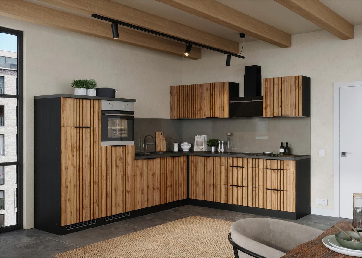 Eckküche Liverpool Graphit/ Eiche Dekor S: 300x240 Cm - Schieferfarben/Eiche Wotan, Basics, Holzwerkstoff (300/240cm) - Held