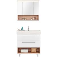 Badezimmer Mura Eiche Dekor/Weiß HG 3-Teilig - Weiß Hochglanz/Eiche Artisan, MODERN, Keramik/Holzwerkstoff (80/173,5/46,5cm)