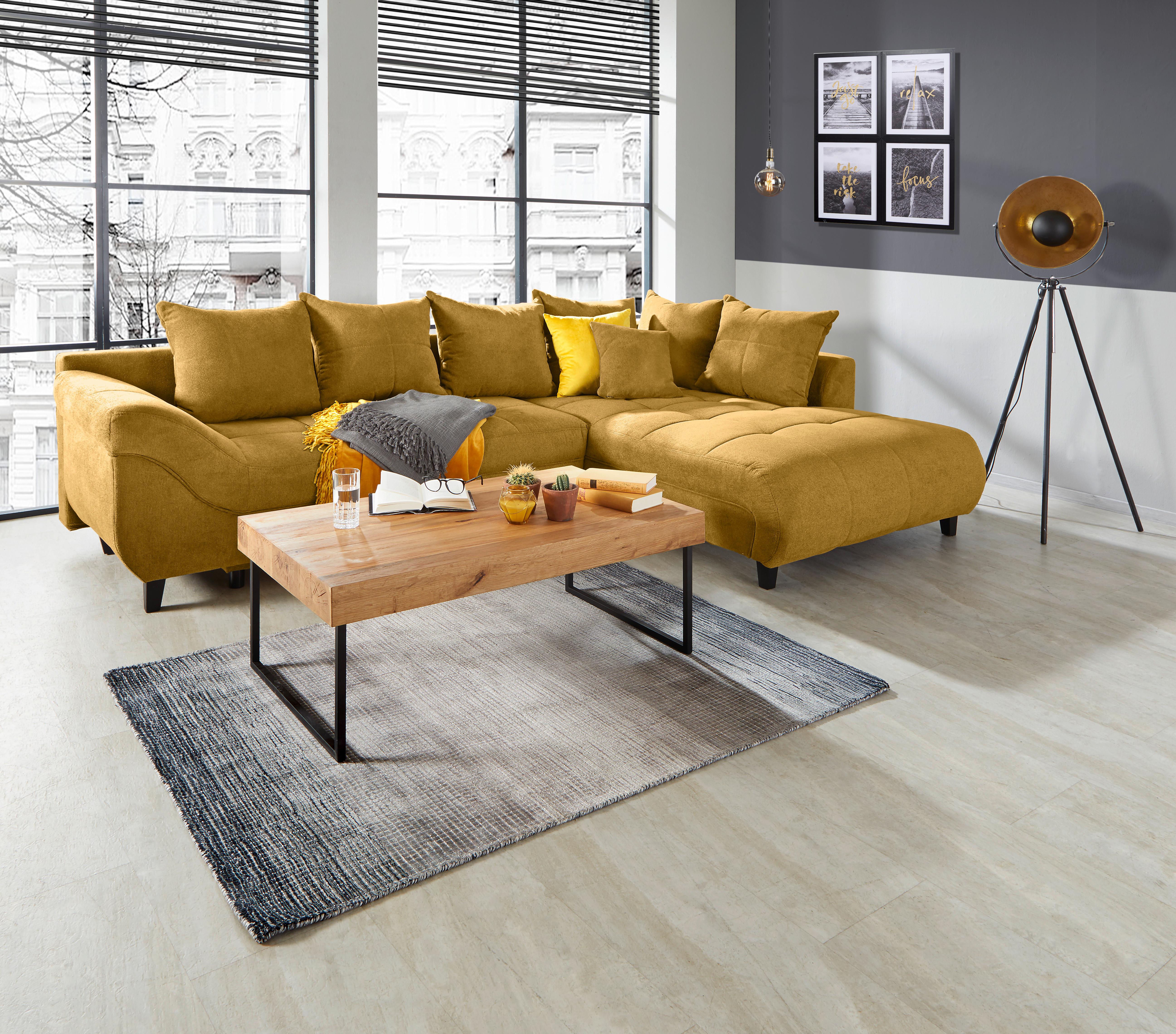 Ecksofa Mendoza - Senfgelb/Schwarz, Design, Textil (309/197cm) - Ondega