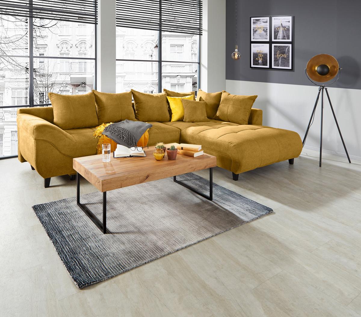 Ecksofa Mendoza - Senfgelb/Schwarz, Design, Textil (309/197cm) - Ondega