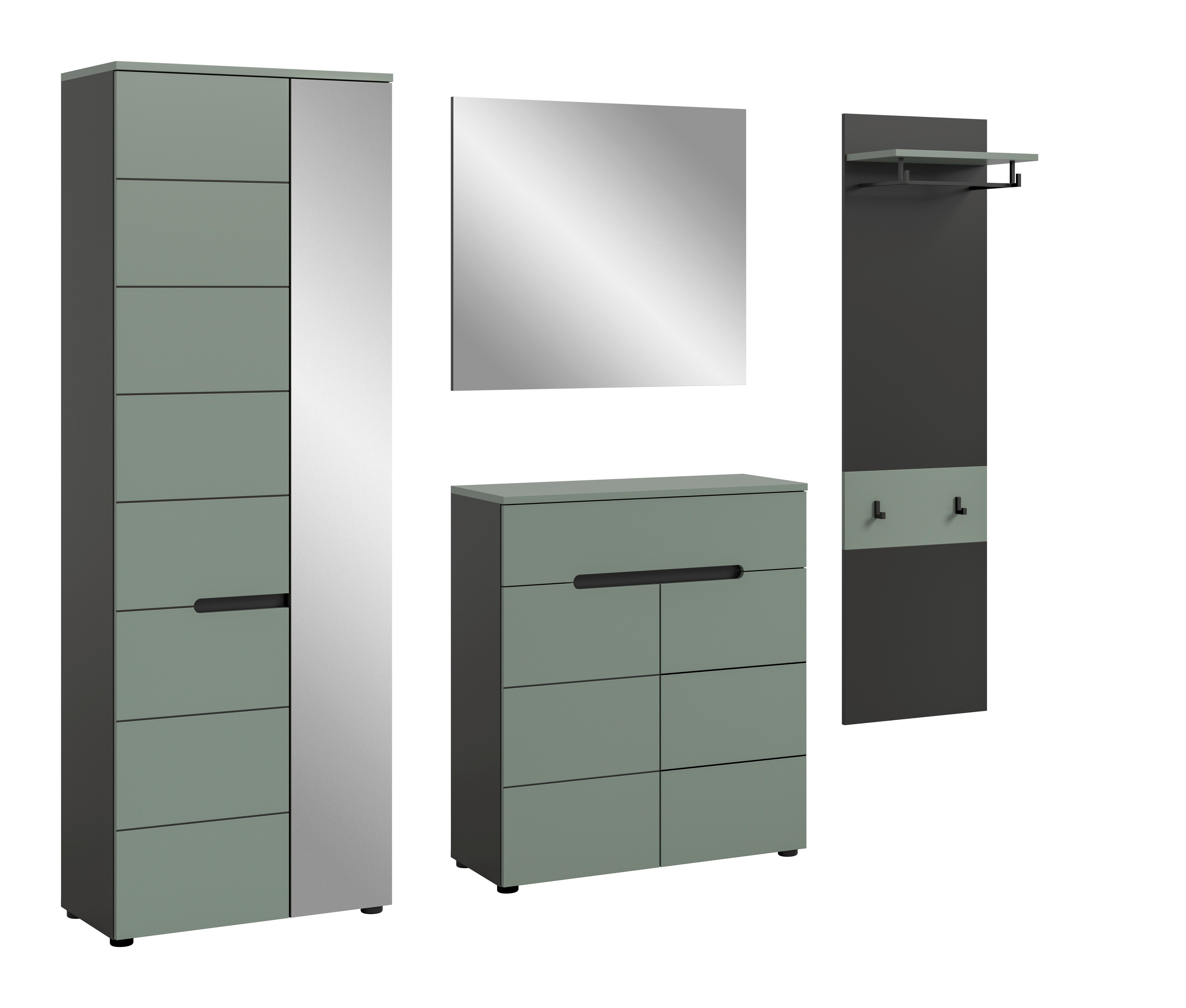 Garderobe Canu 4-Teilig Grau/Grün B: 220 cm - Graugrün, Design, Holzwerkstoff (220/190/37cm) - Livetastic
