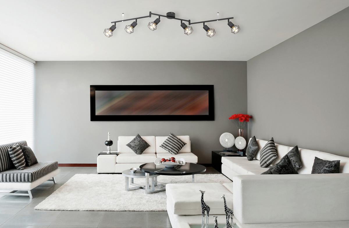 Strahler 6-flammig Verstellbar L: 120 Cm - Schwarz, Basics, Metall (120/8/22cm) - Globo