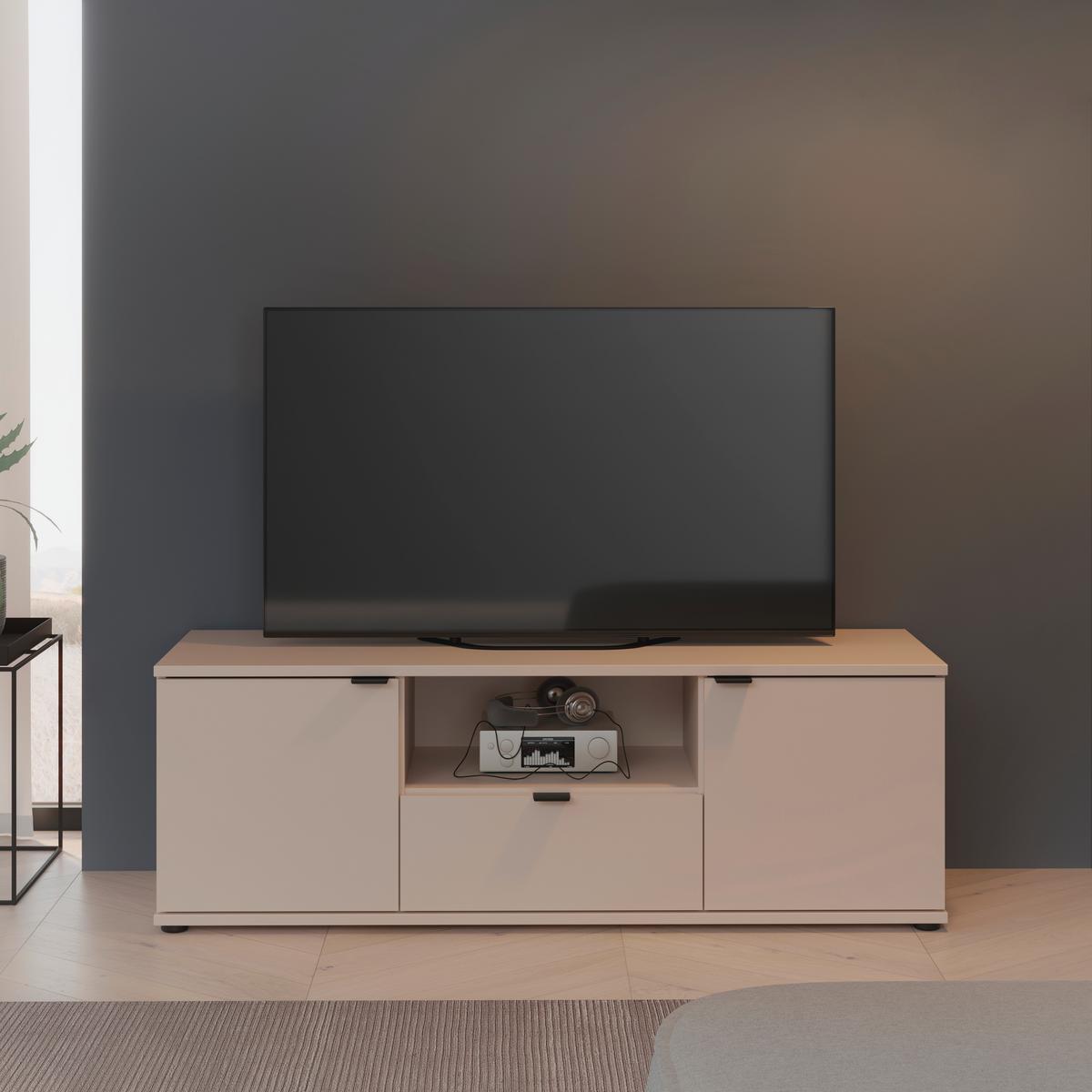 TV diel Ganymede, piesková, š: 130cm - čierna/piesková, Modern, kov/kompozitné drevo (129,8/43,9/41,3cm)
