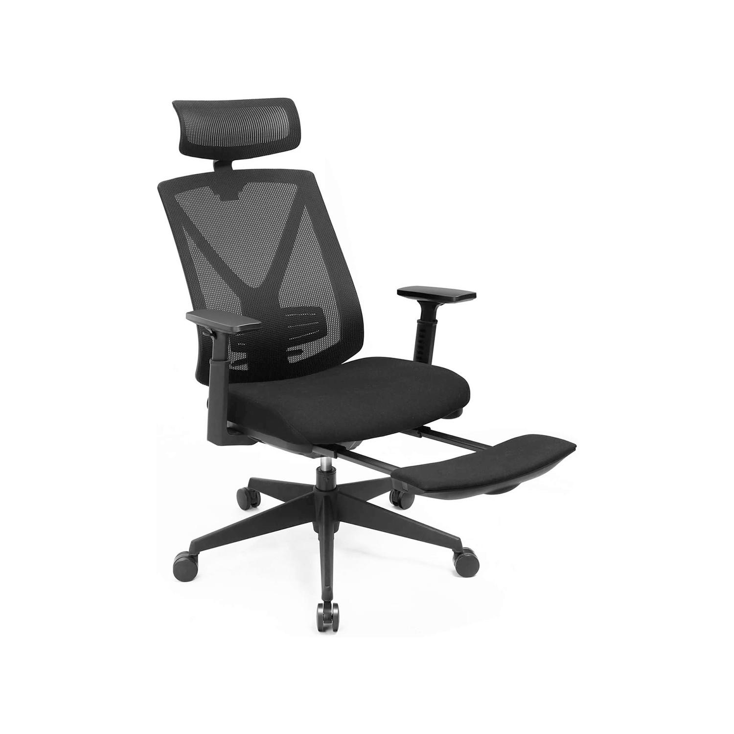 Bürostuhl mit Fußstütze Schwarz, Bis 150 Kg - Schwarz, Basics, Textil/Metall (68,5/133/70cm) - Boxxx